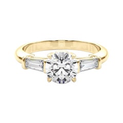 GIA Certified 1.5 Carat Round & Baguette Classic 3-Stone Diamond Ring
