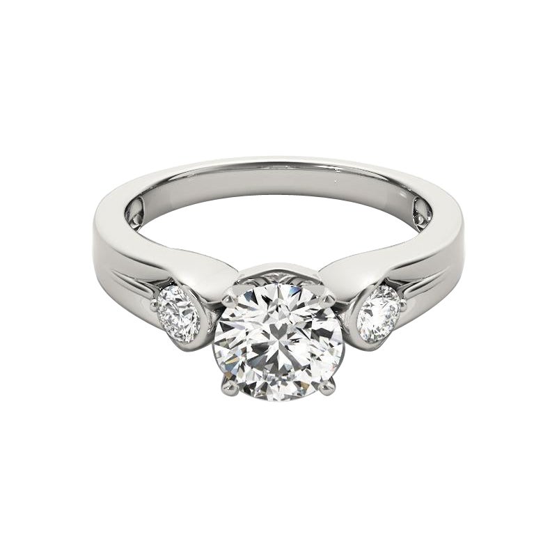 GIA Certified 1.5 Carat Round Bezel Three-Stone White Gold Diamond Ring
