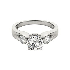 GIA Certified 1.5 Carat Round Bezel Three-Stone White Gold Diamond Ring