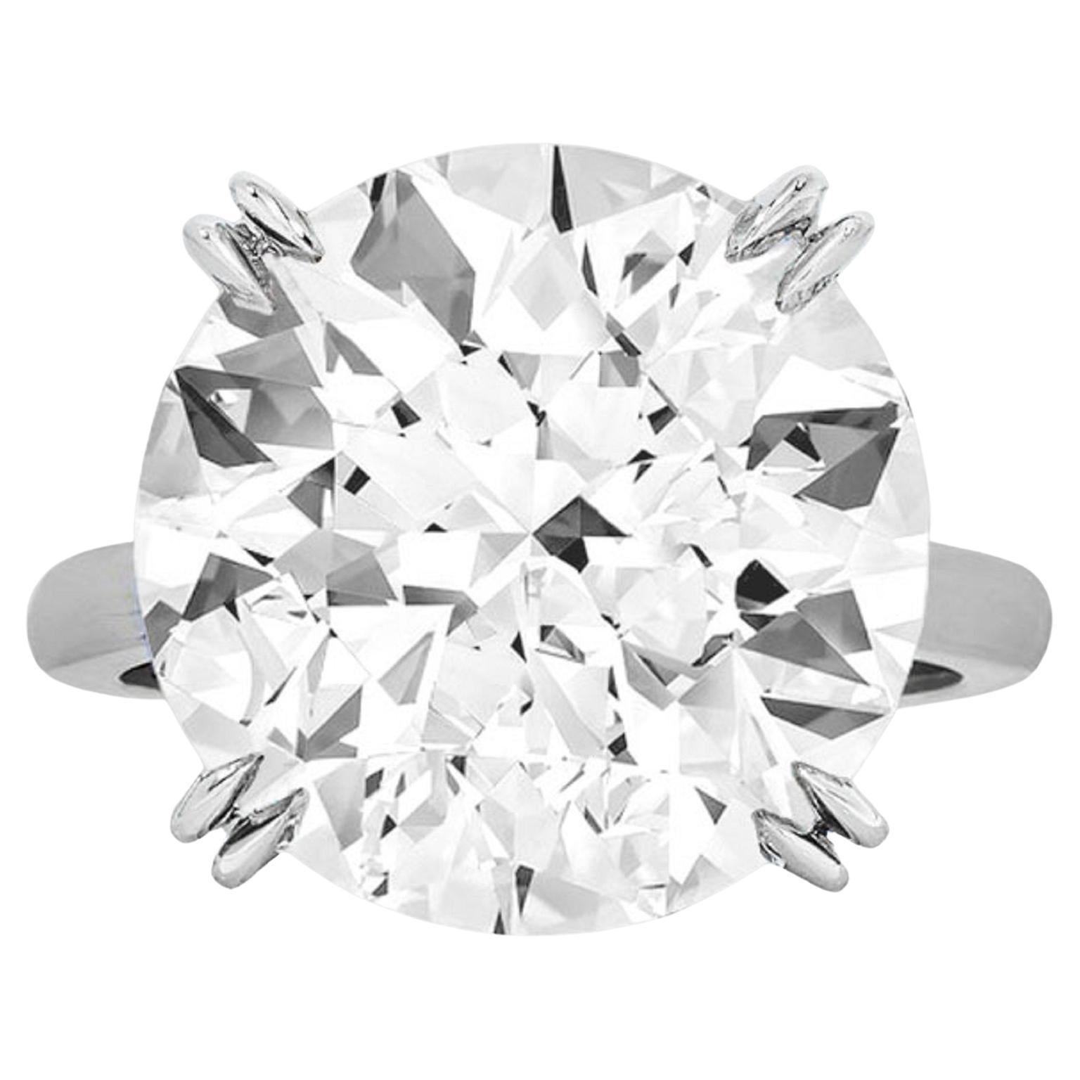 GIA Certified 13 Carat Round Brilliant Cut Diamond Platinum Ring 