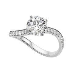 GIA Certified 1.5 Carat Round Curved Ocean Wave Pave Diamond Ring