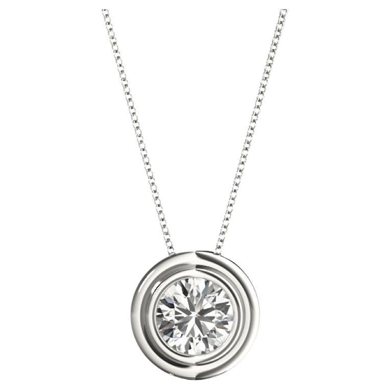 GIA Certified 1.5 Carat Round Diamond Bezel White Gold Pendant Necklace