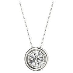 GIA Certified 1.5 Carat Round Diamond Bezel White Gold Pendant Necklace
