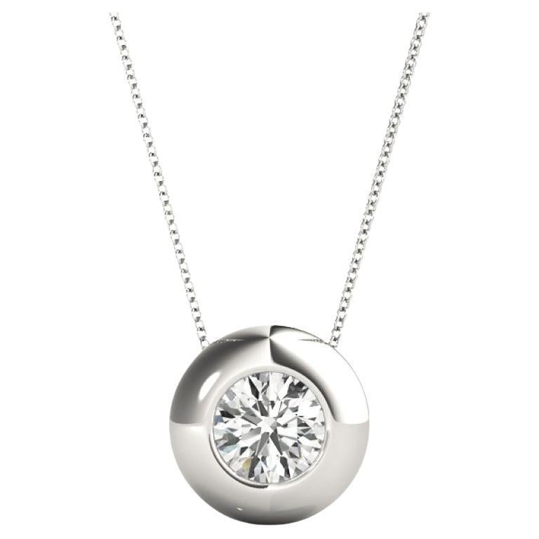 GIA Certified 1.5 Carat Round Diamond Bezel White Gold Pendant Necklace