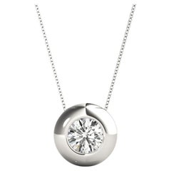 GIA Certified 1.5 Carat Round Diamond Bezel White Gold Pendant Necklace