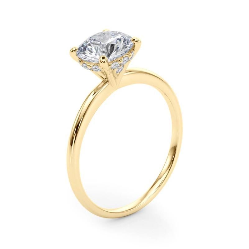 Donna Anello con diamante rotondo certificato GIA da 1,5 carati con diamante aureolato nascosto in vendita