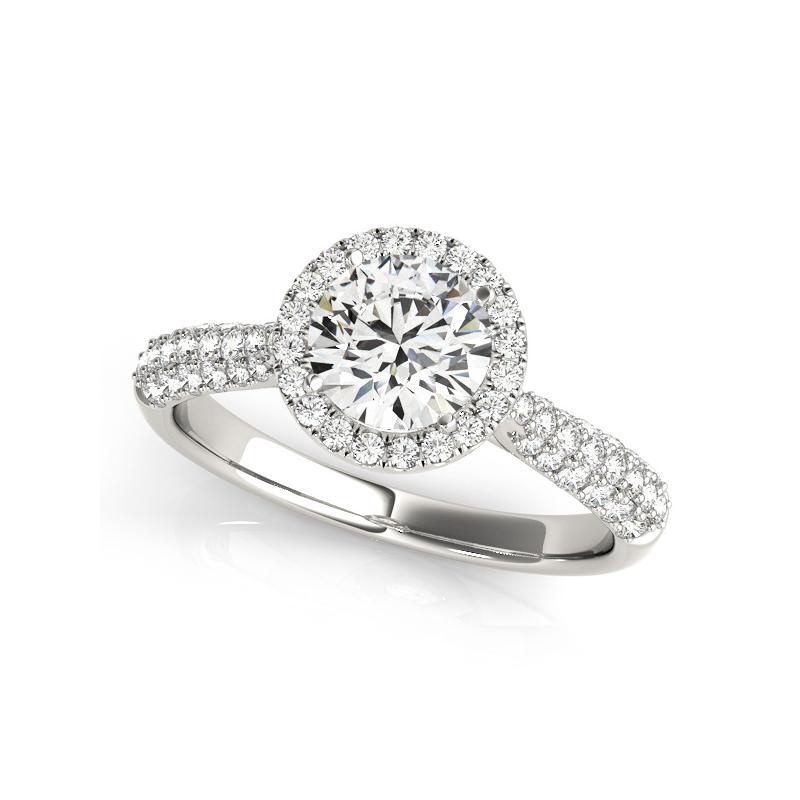 Taille ronde Bague à diamant cathédrale certifiée GIA de 1,5 carat à halo rond et panier en vente