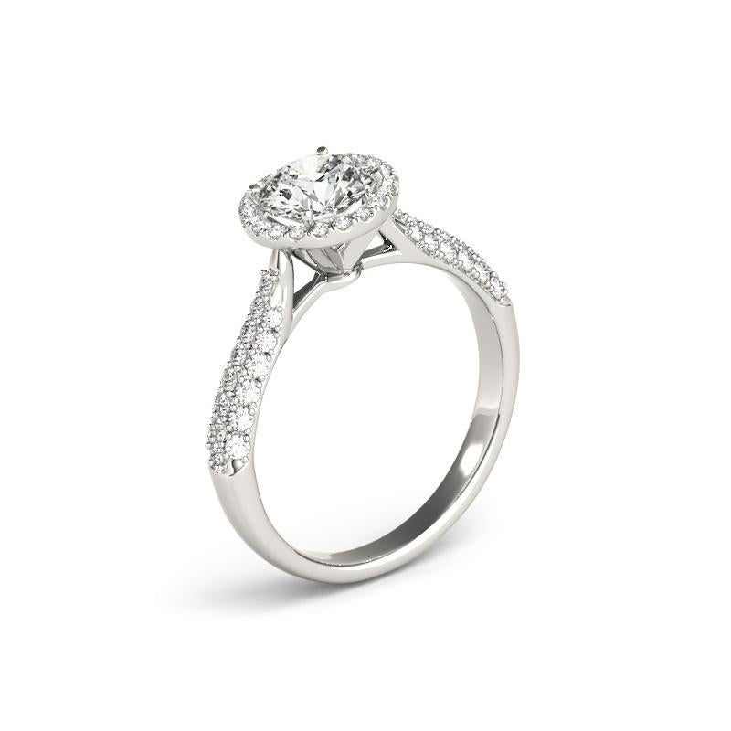 Bague à diamant cathédrale certifiée GIA de 1,5 carat à halo rond et panier Pour femmes en vente