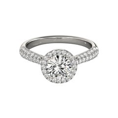 Bague à diamant cathédrale certifiée GIA de 1,5 carat à halo rond et panier
