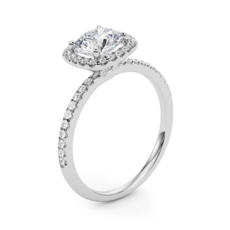 Ensemble de panier certifié GIA de 1,5 carat de forme ronde Halo  Bague en diamant Pour femmes en vente