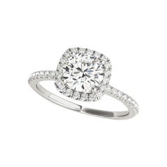 Ensemble de panier certifié GIA de 1,5 carat de forme ronde Halo  Bague en diamant