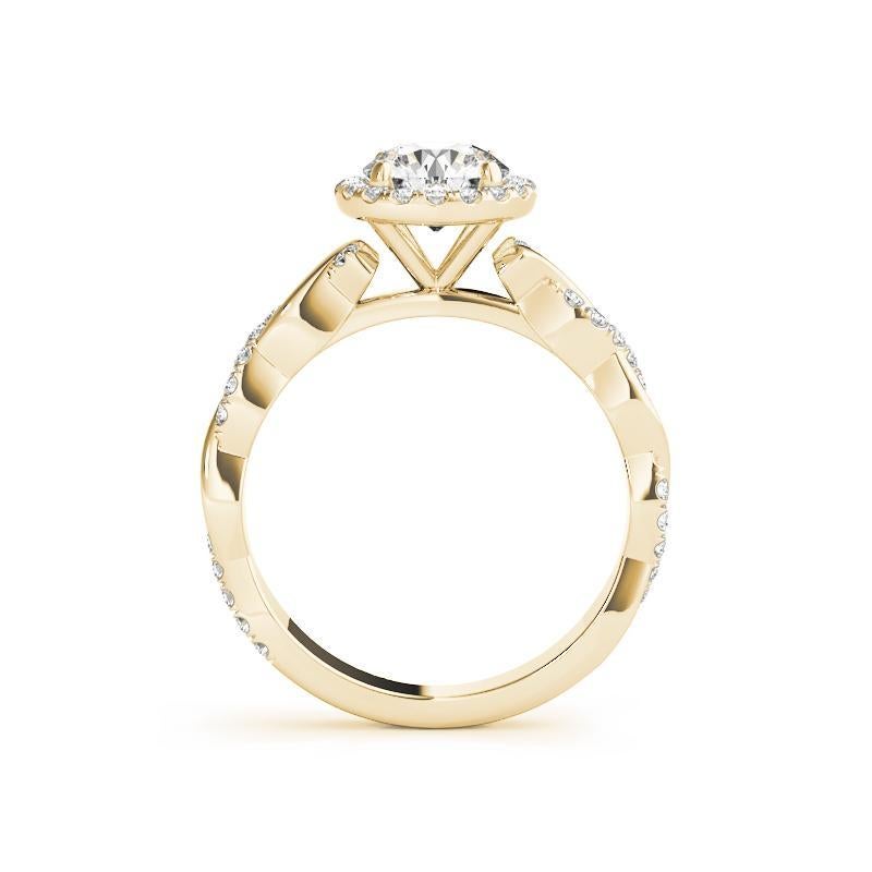 Bague à diamant tressé certifiée GIA de 1,5 carat à halo rond entrelacé Pour femmes en vente