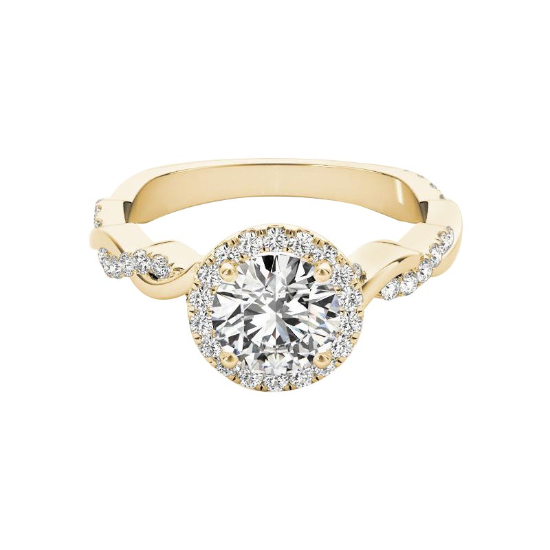 Bague à diamant tressé certifiée GIA de 1,5 carat à halo rond entrelacé