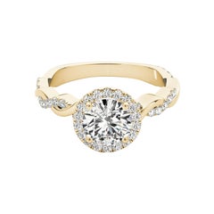 Bague à diamant tressé certifiée GIA de 1,5 carat à halo rond entrelacé