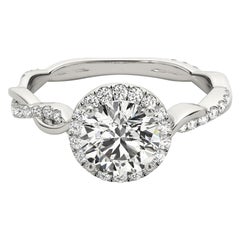 Bague en or blanc 18 carats certifiée GIA 1,5 carat Round Halo Entwined Vine