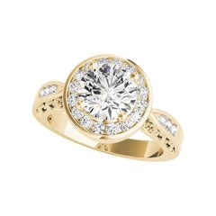Bague à diamant certifié GIA 1.5 carats rond Halo Flower Basket Channel