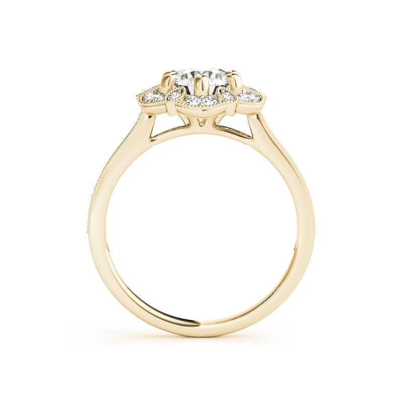 Taille ronde Bague en or jaune 18 carats certifiée GIA, 1,5 carat Round Halo Flower Bloom en vente