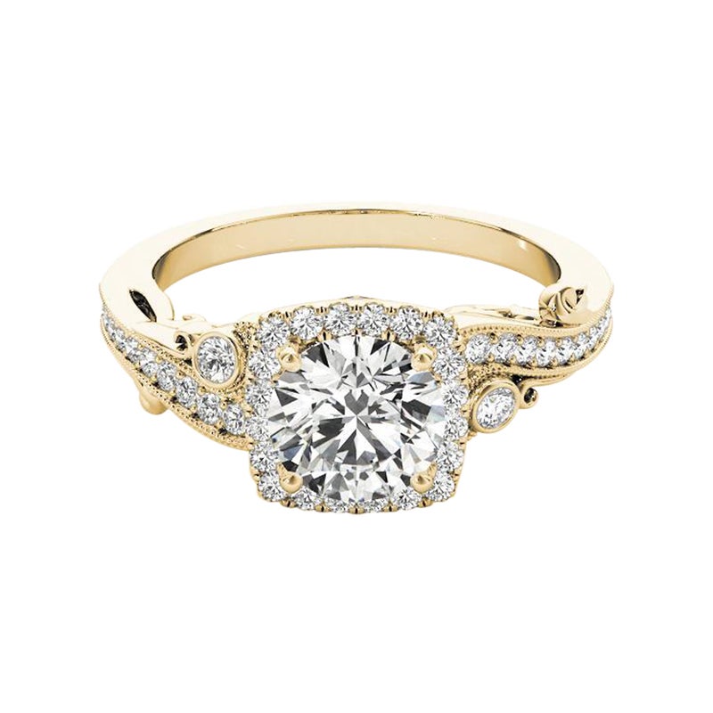 GIA Certified 1.5 Carat Round Halo Multi-Stone Curved Diamond Ring