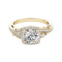 GIA Certified 1.5 Carat Round Halo Multi-Stone Curved Diamond Ring