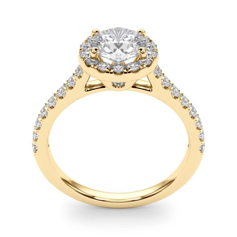 Anello con diamante da cattedrale con pietra laterale aureolata rotonda da 1.5 carati certificato GIA In condizioni Nuovo in vendita a New York, NY