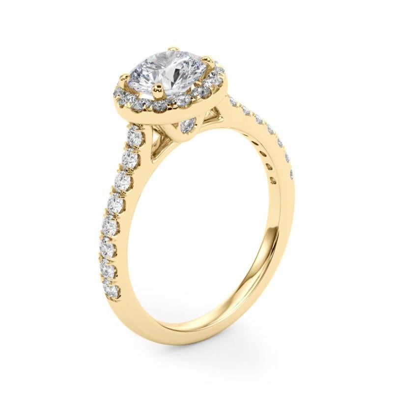 Donna Anello con diamante da cattedrale con pietra laterale aureolata rotonda da 1.5 carati certificato GIA in vendita
