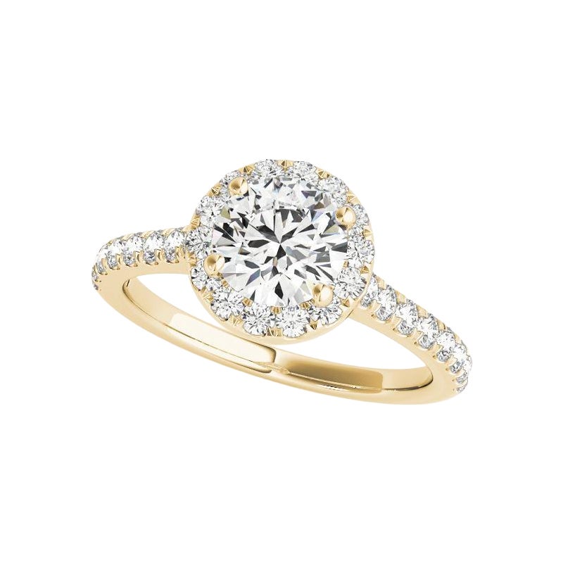 GIA Certified 1.5 Carat Round Halo Side Stone Cathedral Diamond Ring