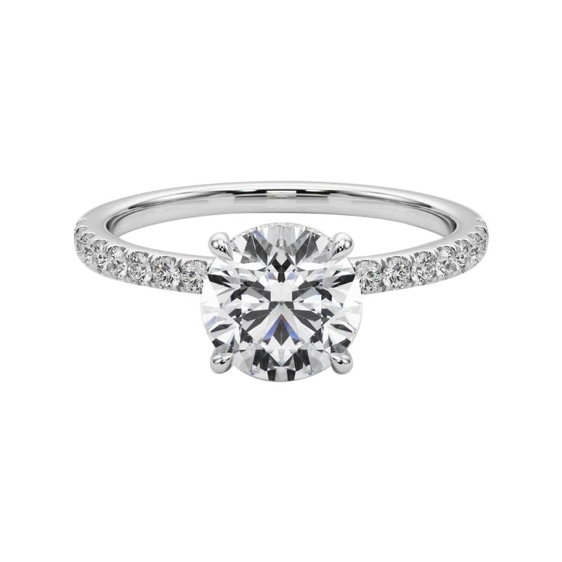 GIA Certified 1.5 Carat Round Hidden Halo Pave 18K White Gold Diamond Ring