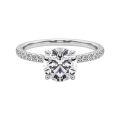 GIA Certified 1.5 Carat Round Hidden Halo Pave 18K White Gold Diamond Ring