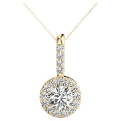 GIA Certified 1.5 Carat Round Luna Halo Yellow Gold Pendant Necklace