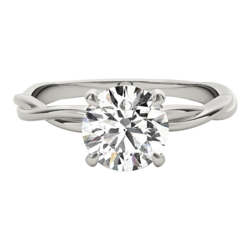 Bague en platine avec diamant certifié GIA de 1,5 carat solitaire rond et torsadé en vente