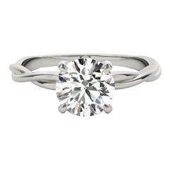 Anillo de diamantes de platino en forma de vid retorcida, redondo, solitario y certificado por GIA de 1,5 quilates