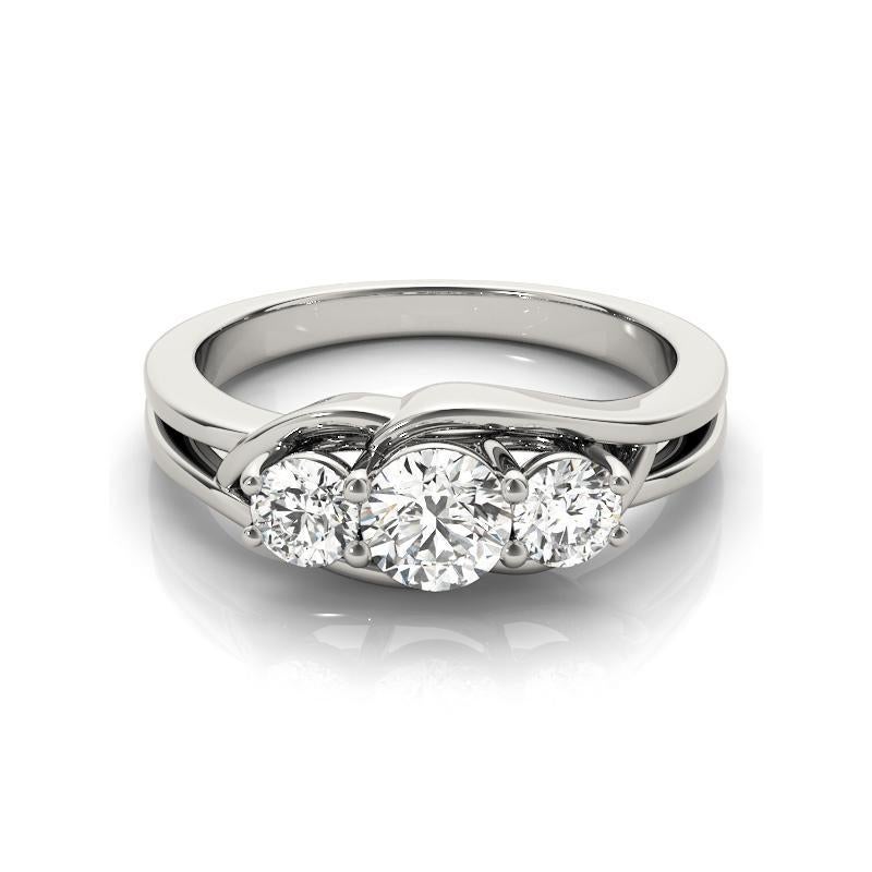 GIA Certified 1.5 Carat Round Three-Stone Split Shank Diamond Ring