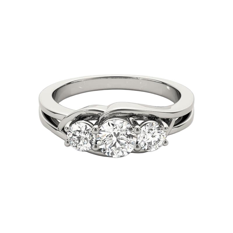 GIA Certified 1.5 Carat Round Three-Stone Split Shank Diamond Ring in vendita