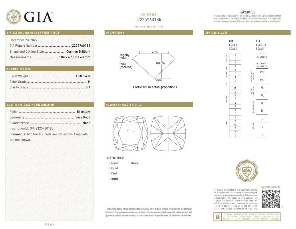 Contemporain GIA Certified 1.5 Carat Solitaire Cushion Halo Infinity Diamond Ring en vente