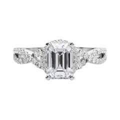 GIA zertifiziert 1.5 Karat Solitär Smaragd Halo Unendlichkeit Diamantring