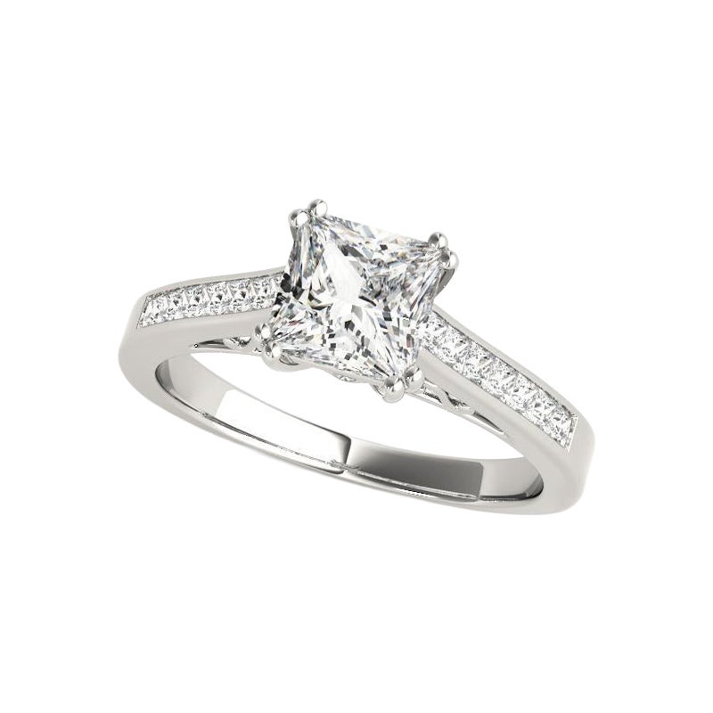 Anillo de diamantes de platino vintage solitario y princesa de 1,5 quilates con certificado GIA