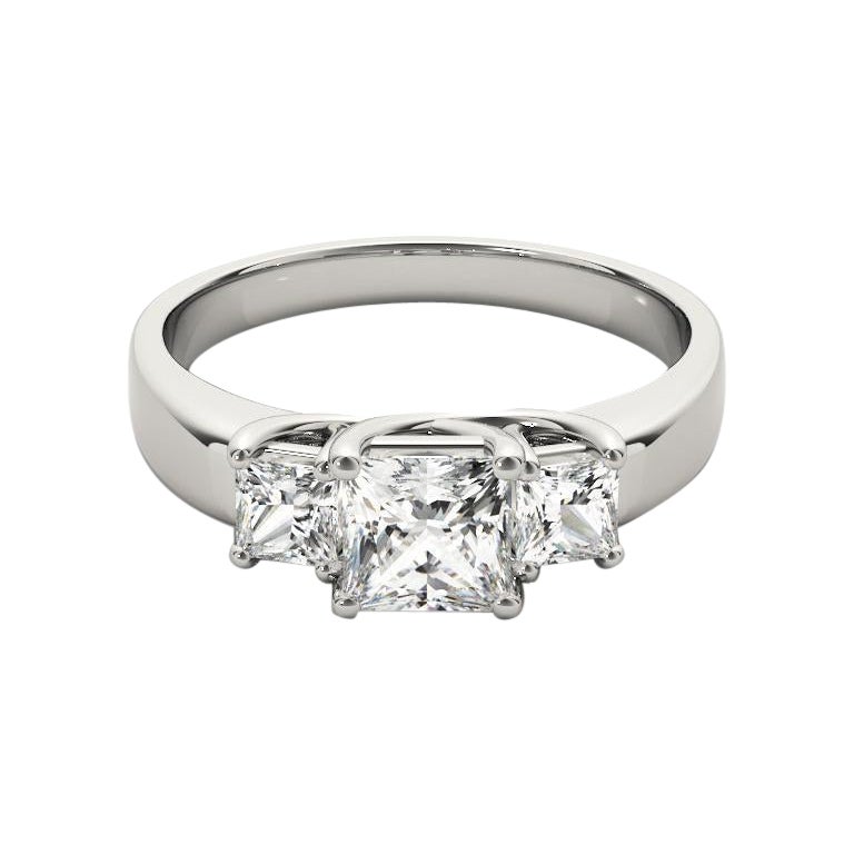 Anello con diamante a tre pietre Princess in oro bianco 18 carati certificato GIA da 1,5 carati