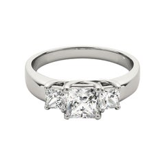 Anello con diamante a tre pietre Princess in oro bianco 18 carati certificato GIA da 1,5 carati