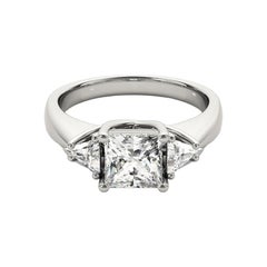 GIA Certified 1.5 Carat Three-Stone Trillion & Princess Platinum Diamond Ring