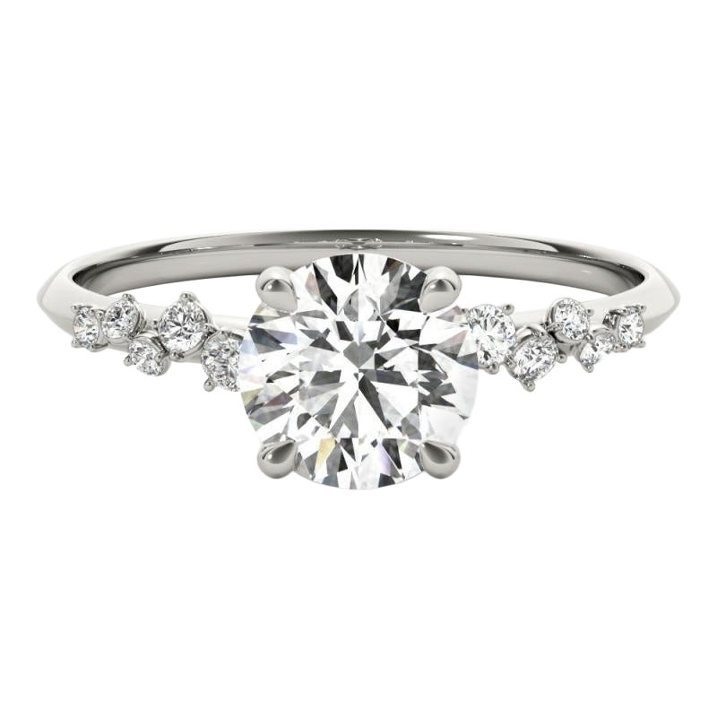Anillo de diamantes redondos en racimo de vides en espaldera de 1,5 quilates con certificado GIA