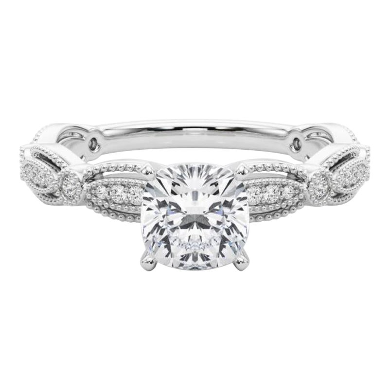 Anello di diamanti vintage a fascia con cuscino a grana fine certificato GIA da 1,5 carati