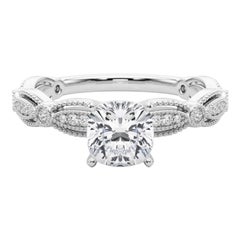 GIA Certified 1.5 Carat Vintage Cushion Milgrain Band Diamond Ring