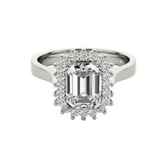 GIA Certified 1.5 Carat Vintage Emerald Halo Cluster Platinum Diamond Ring