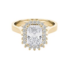 Bague à diamant Vintage By 1.5 Carat Radiant Halo Cluster certifié GIA