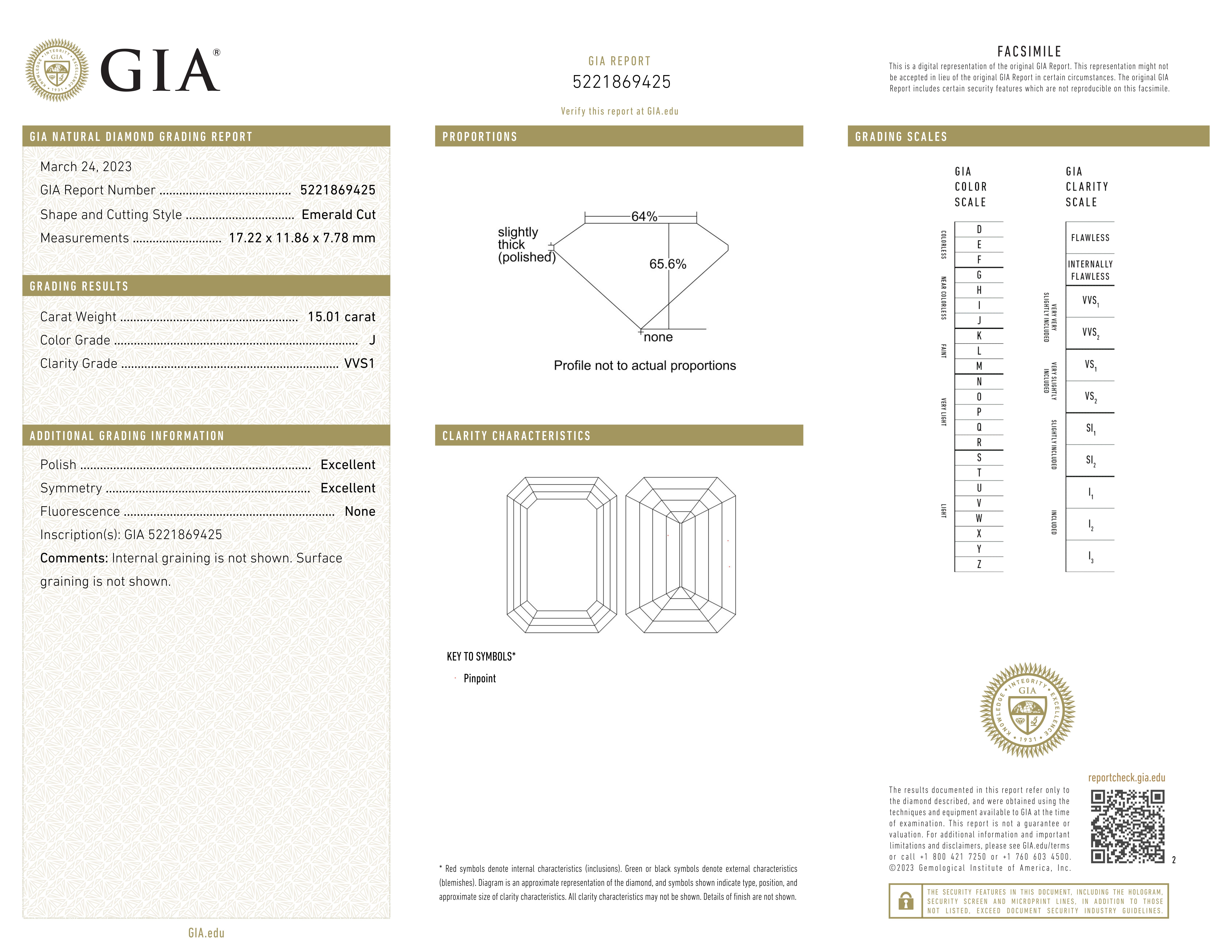 Certificado GIA 15 Ct. Anillo de platino con diamante talla esmeralda en Nuevo estado para la venta en Chicago, IL