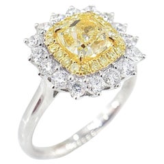 Anillo de oro de 18 quilates con diamantes, certificado por GIA, de 1,5 quilates de diamante amarillo fantasía