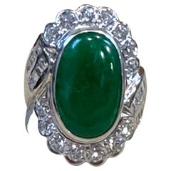 GIA Certified 15 Ct Jadeite Jade &2 Ct Diamond Cocktail Ring Platinum No Treat
