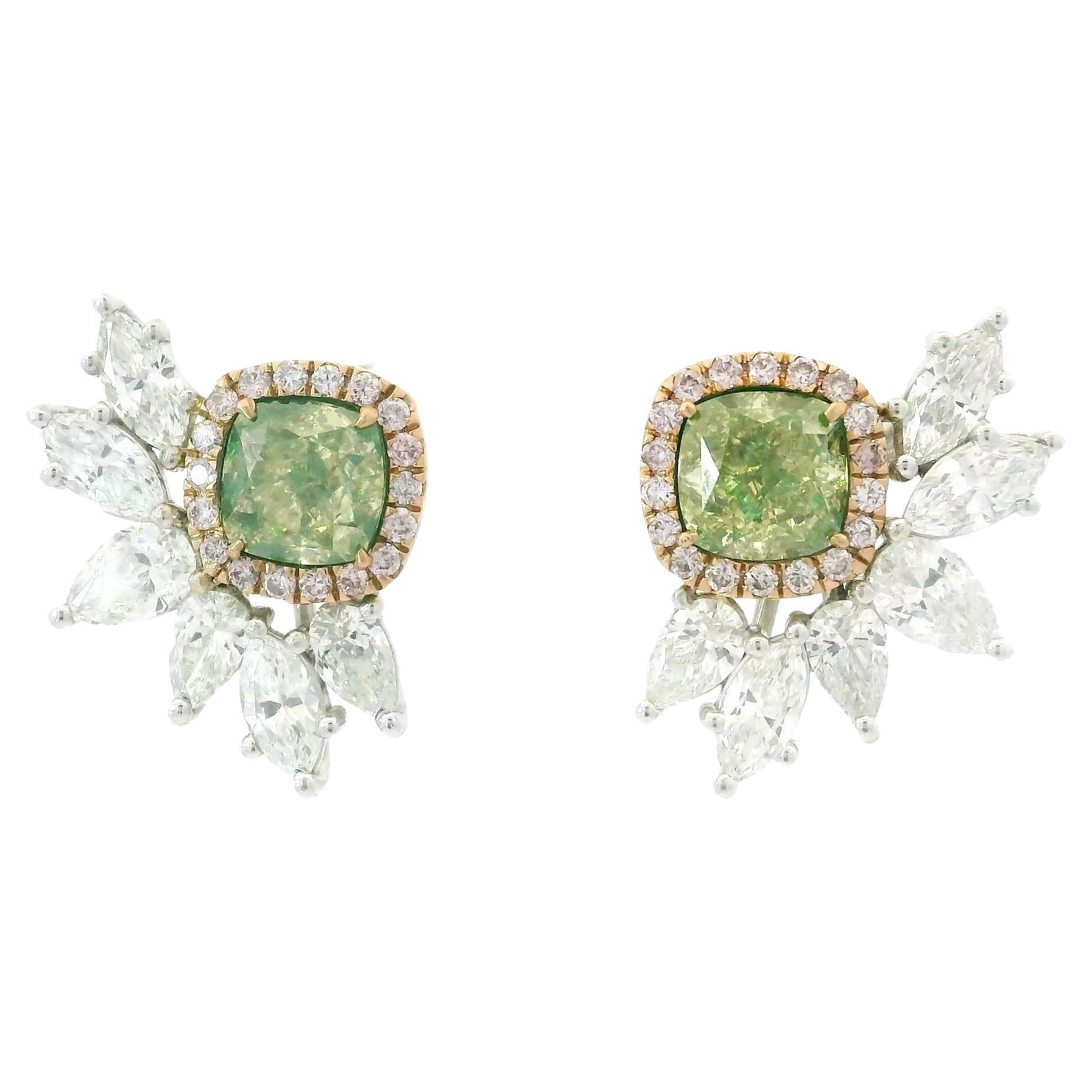 GIA Certified 1.50/1.51 Carat Fancy Brownish Greenish Yellow Diamonds Earrings For Sale