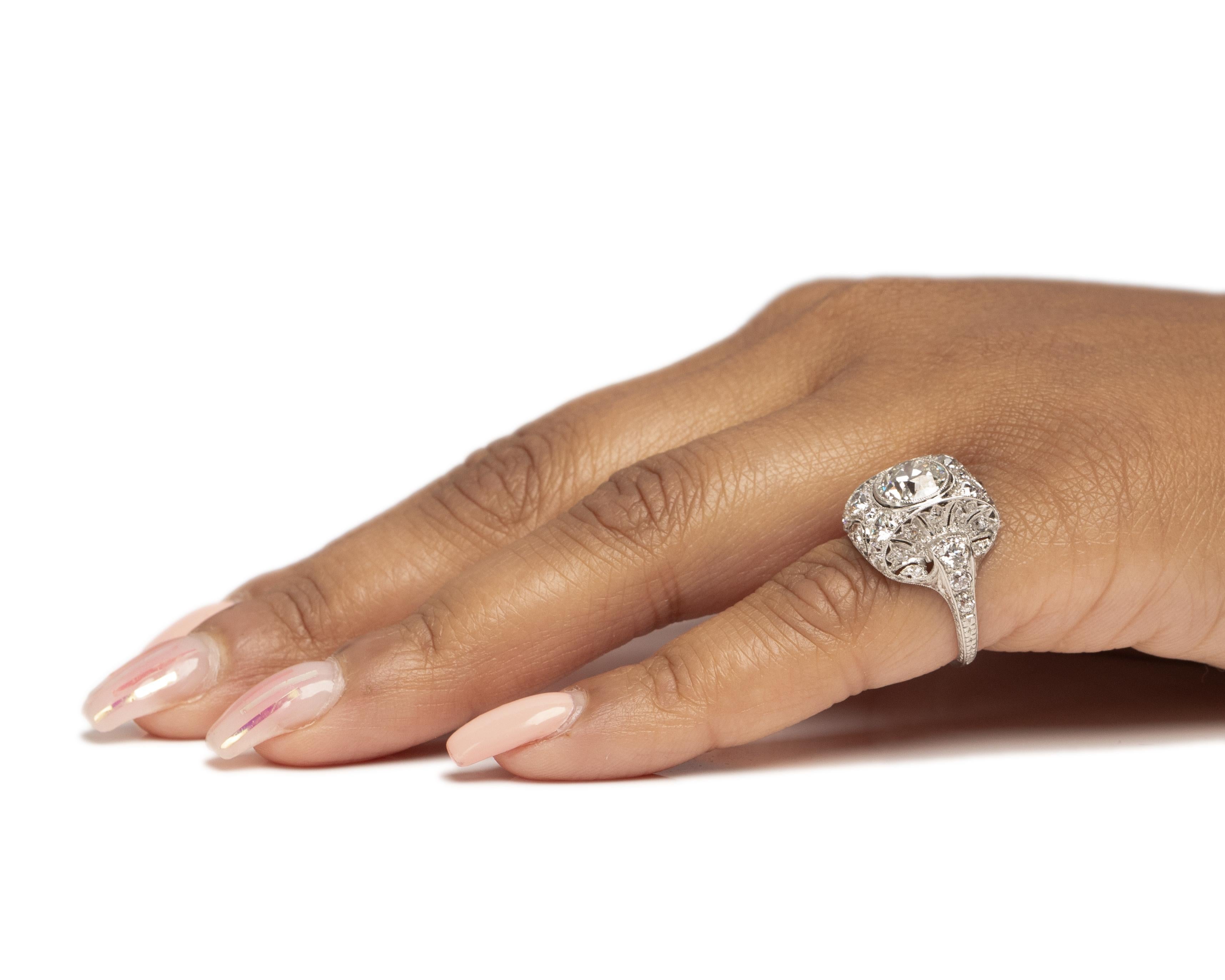 GIA Certified 1.50 Carat Art Deco Diamond Platinum Engagement Ring For Sale 2