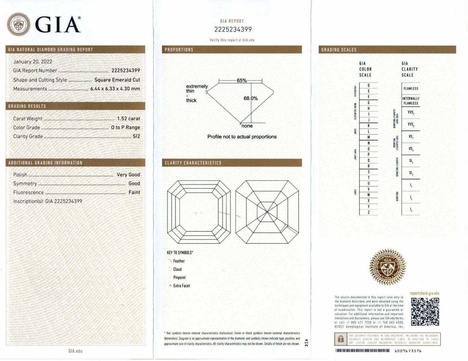 Moderno Anello solitario con diamante taglio Asscher certificato GIA da 1.50 carati